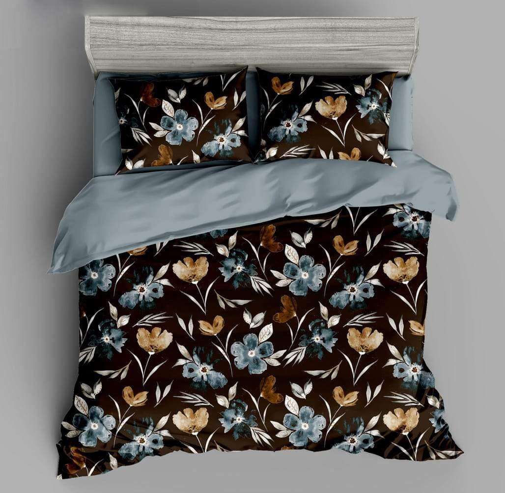 URBANA Designer Coffee Color Floral Print King Size Bed Sheet