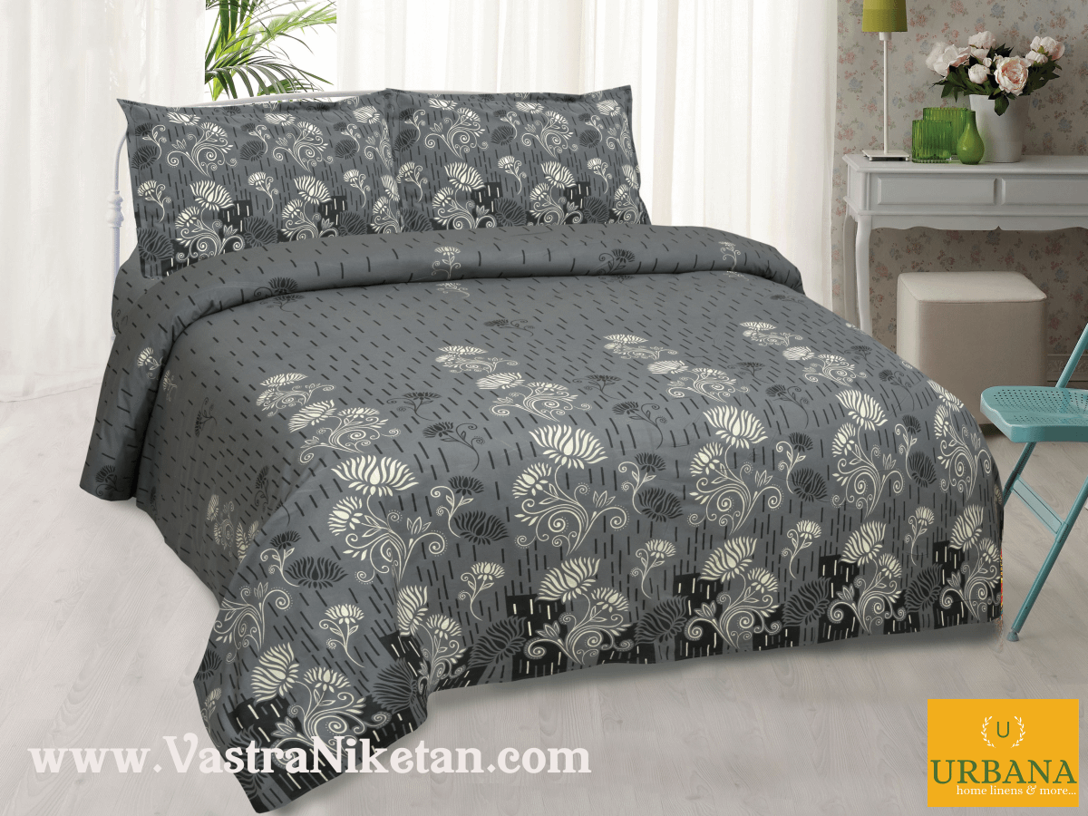 Lotus Cotton Double Bedsheet King Size with 2 Pillow Covers Grey