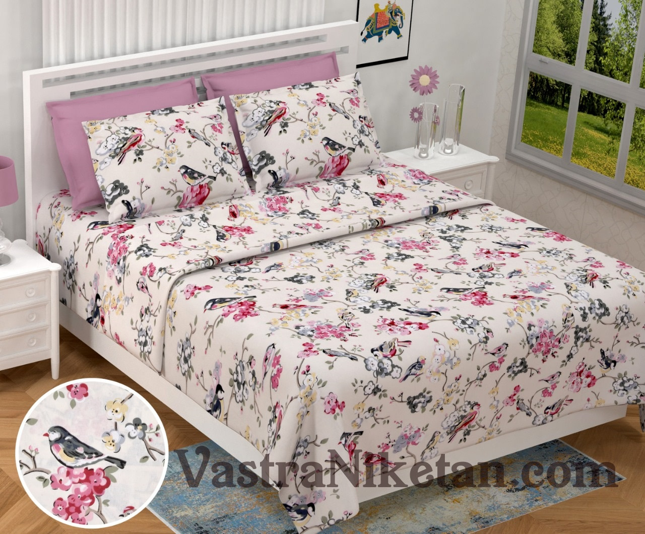 Heritage King Size Sparrow Peach Bedsheet