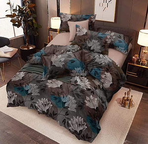 URBANA grey turquoise floral print double bed sheet
