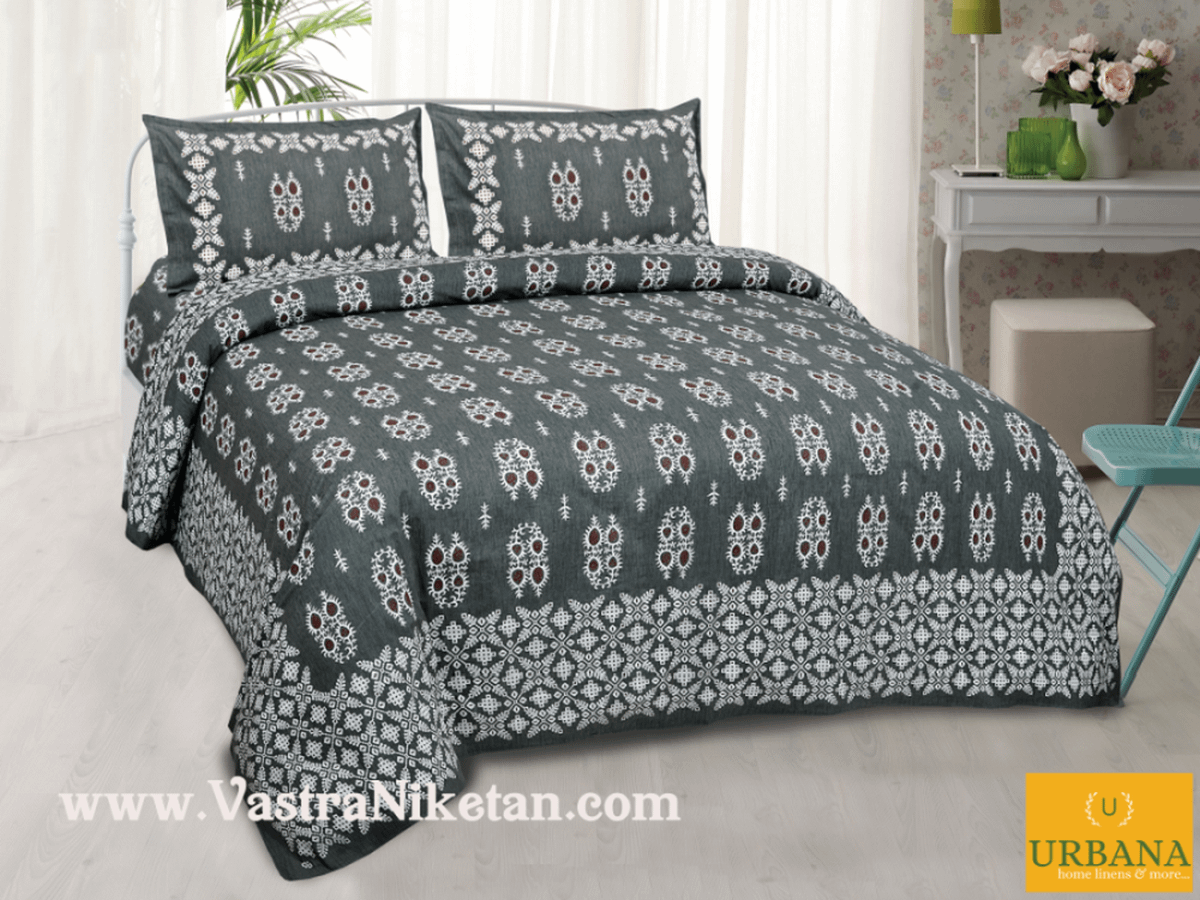 Cutwork Cotton Double Bedsheet King Size with 2 Pillow Covers Grey