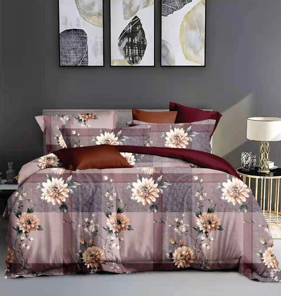 URBANA Designer King Size Flower and Check Print Bed Sheet